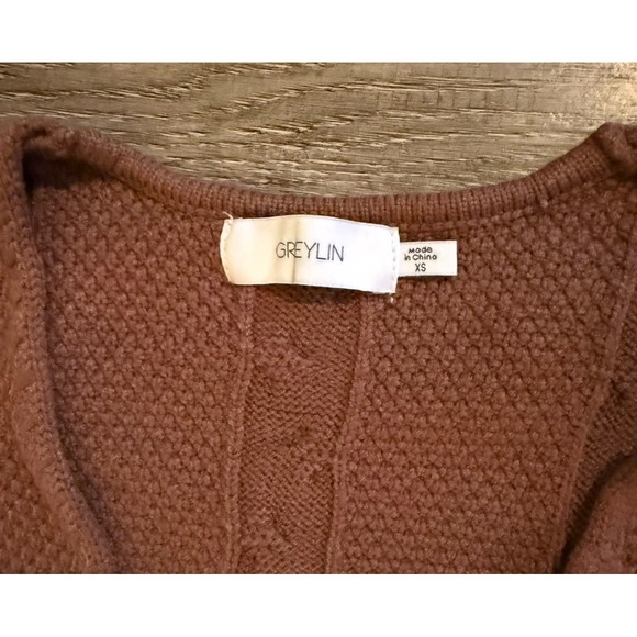 Anthropologie Greylin Sweater Dress Brown XS Lined Cable Knit Wrap Style - Picture 2 of 3